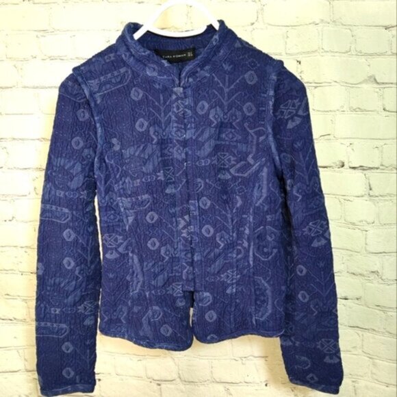 Zara Woman Textured Blue Jacket NEW WITH TAGS Style 7595/605/401 Size M - Picture 2 of 9